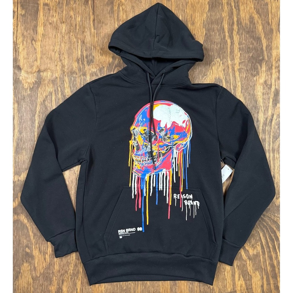Reason Brand Dripping Skull Graphic Hoodie Medium Black NWT Streetwear